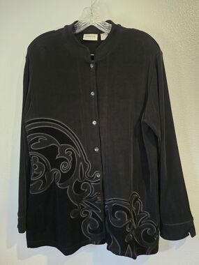 Chico's Travelers Black Velour Empress Scroll Isabel Jacket Womens Size 2